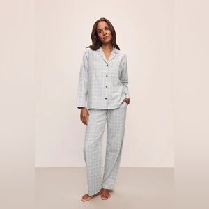 EBERJEY Flannel Long PJ Set Wintercheck Heather Grey/Ivory